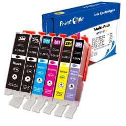 PRINTOXE ® Pgi 280 / Cli 281 Xxl Compatible Set Of 6 Ink Cartridges \w Photo for Canon Pixma Ts8100 Ts8120 Ts8200 Ts8220 Ts8300 Ts8320 Ts9100