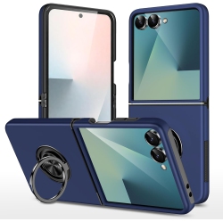 CC Topsave "hidden Series" Solid Color PC Back Combine W/inner Black Tpu Bumper Kickstand Armor Case for Samsung Galaxy Z Flip 7 6.9" In Navy Blue