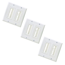GLOBALTONE - Plastic Decora Wall Plate With Brush for 2 Devices, Package Of 3 In White