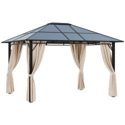 OUTSUNNY 10' X 12' Outdoor Hardtop Gazebo With Polycarbonate Panel Roof, Garden Deluxe Pavilion Canopy Bbq Sunshade Shelter With Removable Curtains