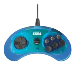 RETRO-BIT Sega Genesis 6-Button Arcade Pad, Clear In Blue