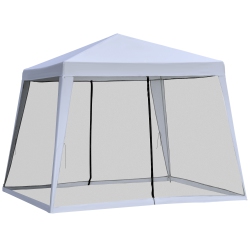 OUTSUNNY 10X10Ft Party Tent Canopy With Netting, Patio Screen House Slant Leg Outdoor Gazebo Sun Shade Shelter In Grey