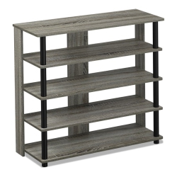 FURINNO Turn-N-Tube Engineered Wood 5-Tier Wide Shoe Rack In French Oak In Gray