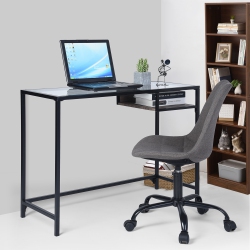 FURNITURER Computer Desk Modern Home Office Writing Table Tempered Glass Top