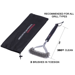 GRILL PARTS ZONE 18-3 In 1 Metal Clip Grill Brush Provides Effortless 360° Cleaning for Weber Charcoal, Charbroil Gas & Brinkmann Grills