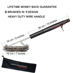 GRILL PARTS ZONE 3 In 1 Metal Clip Steel Brush - Heavy Duty Barbecue Cleaner Tools, Perfect for Weber Charcoal, Charbroil, Gas, Electric