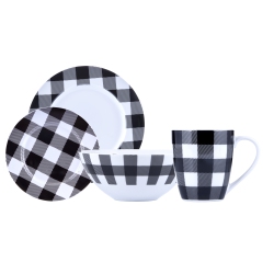 SAFDIE & CO. Buffalo Plaid White/black 16PC Dinnerset