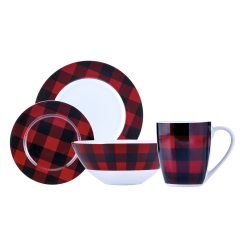 SAFDIE & CO. Buffalo Plaid Red/black 16PC Dinnerset