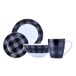 SAFDIE & CO. Buffalo Plaid Grey/black 16PC Dinnerset