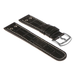 DASSARI Croc Embossed Leather Pilot Watch Band Strap for Gamin Vivomove Hr Sport - In Black