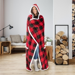 SAFDIE & CO. Hoodzy Blanket And Black Buffalo Plaid In Red
