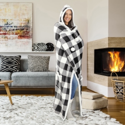 SAFDIE & CO. Hoodzy Blanket And Black Buffalo Plaid In White