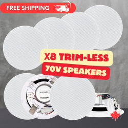 TEXONIC 6" 70V Trim-Less Commercial In-Ceiling Speakers Package With Spring Clamp Installation (8 Speakers) for Background Music System