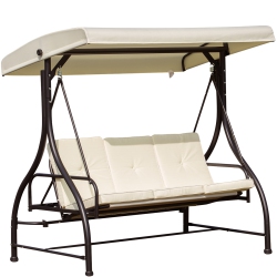 OUTSUNNY 3 Seater Patio Swing Chair Convertible Cushioned Porch Swing Bed Outdoor Swing With Canopy In Beige
