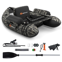 COSTWAY Goplus Inflatable Fishing Float Tube With Adjustable Straps & Storage Pockets & Fish Ruler