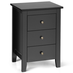 COSTWAY Nightstand End Beside Sofa Table Cabinet W/ 3 Drawers Bedroom Furniture In Black