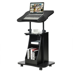 GYMAX Sit-To-Stand Laptop Desk Cart Rolling Mobile Height Adjustable W/ Storage In Black