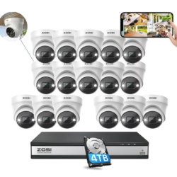 ZOSI 16Ch 4K Ultra HD Poe Nvr Security Camera System, 8Mp Wired 16-Camera Surveillance Kit Outdoor, 2-Way Audio, Color Night Vision, Human