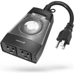 HLD Fosmon Dual Outdoor Timer Outlet, 15 Amp 24 Hour Mechanical Light Timer, 3 Prong Etl Listed Water Resistance And Heavy Duty \w 2 Grounded Outlets