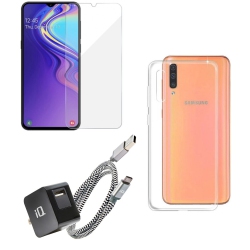 IQ Grab&go Essentials Kit 4In1 (Charger+Cable+Screen Protector+Clear Case) - for Samsung Galaxy A70