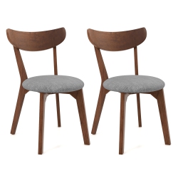 COSTWAY Set Of 2 Dining Chair Upholstered Curved Back Side Chair With Solid Wooden Legs