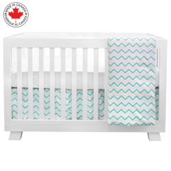 BEBELELO - Baby Crib Bedding 4 Piece Turquoise And Baby With A Zigzag Pattern In Pink