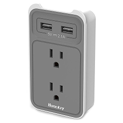 HUNTKEY 2-Outlet Wall Mount Cradle With Dual 2.1 Amp USB Charging Ports, Smd407