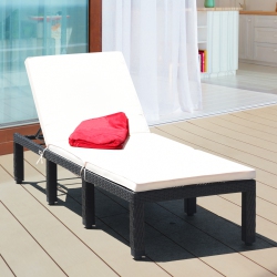 COSTWAY Patio Rattan Lounge Chair Chaise Couch Cushioned Height Adjustable Pool Garden