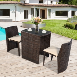 COSTWAY 3 PCs Cushioned Outdoor Wicker Patio Set Garden Lawn Sofa Furniture Seat No Assembly