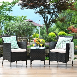 COSTWAY Outdoor 3 PCs Pe Rattan Wicker Furniture Sets Chairs Coffee Table Garden