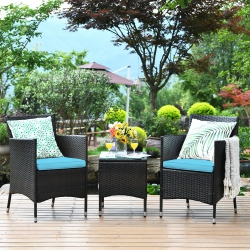 COSTWAY Outdoor 3 PCs Pe Rattan Wicker Furniture Sets Chairs Coffee Table Garden