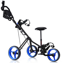 COSTWAY Foldable 3 Wheel Push Pull Golf Club Cart Trolley W/seat Scoreboard Bag