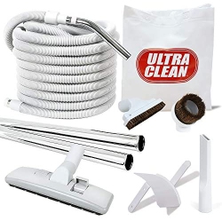 ULTRA CLEAN Deluxe Central Vacuum Hose And Attachment Kit for Bare Flooring, Hardwood, Ceramic, Tiles And Rugs (White