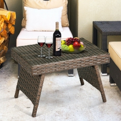 COSTWAY Patio Garden Outdoor Folding Rattan Side Coffee Table Mix In Brown