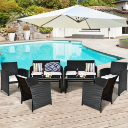 COSTWAY 8PCs Patio Garden Conversation Set Rattan Cushioned Sofa&table In Black