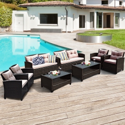 COSTWAY 8PCs Outdoor Conversation Set Rattan Cushioned Table&sofa With Armrest