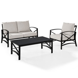 CROSLEY FURNITURE Kaplan 3 Piece Patio Sofa Set In Oil Rubbed Bronze And Oatmeal