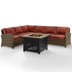 CROSLEY FURNITURE Bradenton 5 Piece Patio Fire Pit Sectional Set In And Sangria In Brown