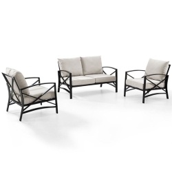 CROSLEY FURNITURE Kaplan 3 Piece Patio Sofa Set In Oil Rubbed Bronze And Oatmeal