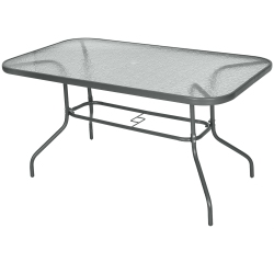 OUTSUNNY Metal Garden Dining Table With Umbrella Hole, Outdoor Patio Table With Tempered Glass Top, 55" X 31.5