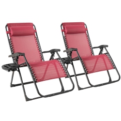 COSTWAY 2PC Zero Gravity Chair Oversize Lounge Patio Heavy Duty Folding Recliner In Red