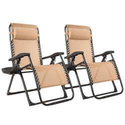 COSTWAY 2PC Zero Gravity Chair Oversize Lounge Patio Heavy Duty Folding Recliner In Beige