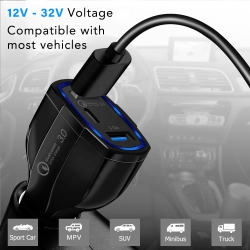 SENSEI PHOTO Universal Car Charger for Smartphones Iphone Android USB-C Pd Power Delivery 2 USB Qc 3.0 Fast Charging Boost Adaptive
