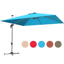 GYMAX 10 Ft Square Offset Hanging Patio Umbrella 360 Degree Tilt