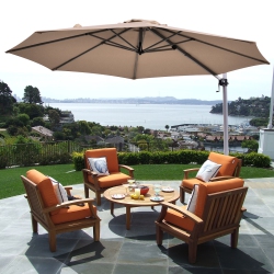 COSTWAY 11' Patio Cantilever Offset Umbrella 360 Degrees Rotation Aluminum Tilt In Tan