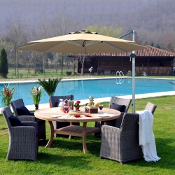 COSTWAY 11' Patio Cantilever Offset Umbrella 360 Degrees Rotation Aluminum Tilt Base In Beige