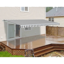 ALEKO Aw13X10Greywht 13 X 10 Feet Retractable Home Patio Canopy Awning, Grey And Striped Pattern In White