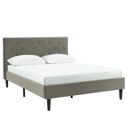 WHI Armando Velvet 60" Queen Platform Bed - In Grey