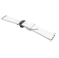 BANDINI Silicone / Rubber Watch Strap for Apple Watch Band 42MM (Series 11/10) /41MM / 40MM / 38Mm, Series 11 10 9 8 7 6 5 & Se, Deployment / Silver