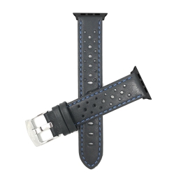 BANDINI Leather Replacement Watch Strap for Apple Watch Band 42MM (Series 11/10) /41MM / 40MM / 38Mm, Series 11 10 9 8 7 6 5 & Se - Rally - Black /